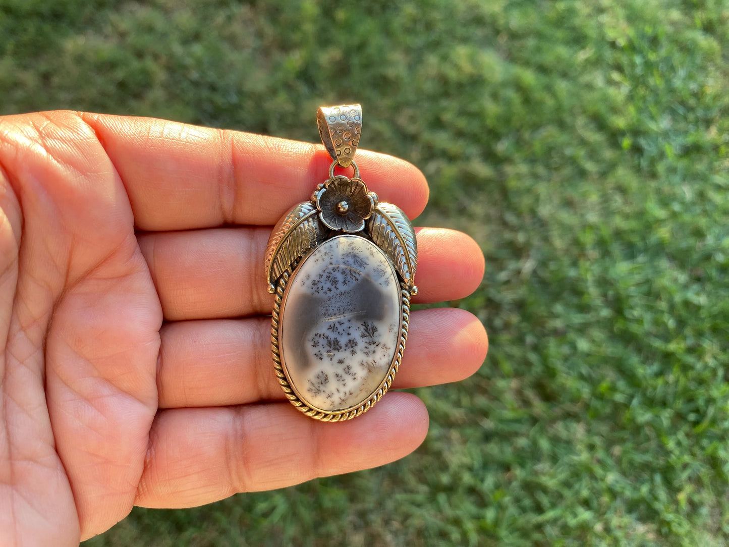 Dendritic Opal Agate Natural Gemstone, Tibetan Silver Pendant, Handcrafted Jewelry, Natural Stone Jewelry, Pendant for Necklace, Boho Chic