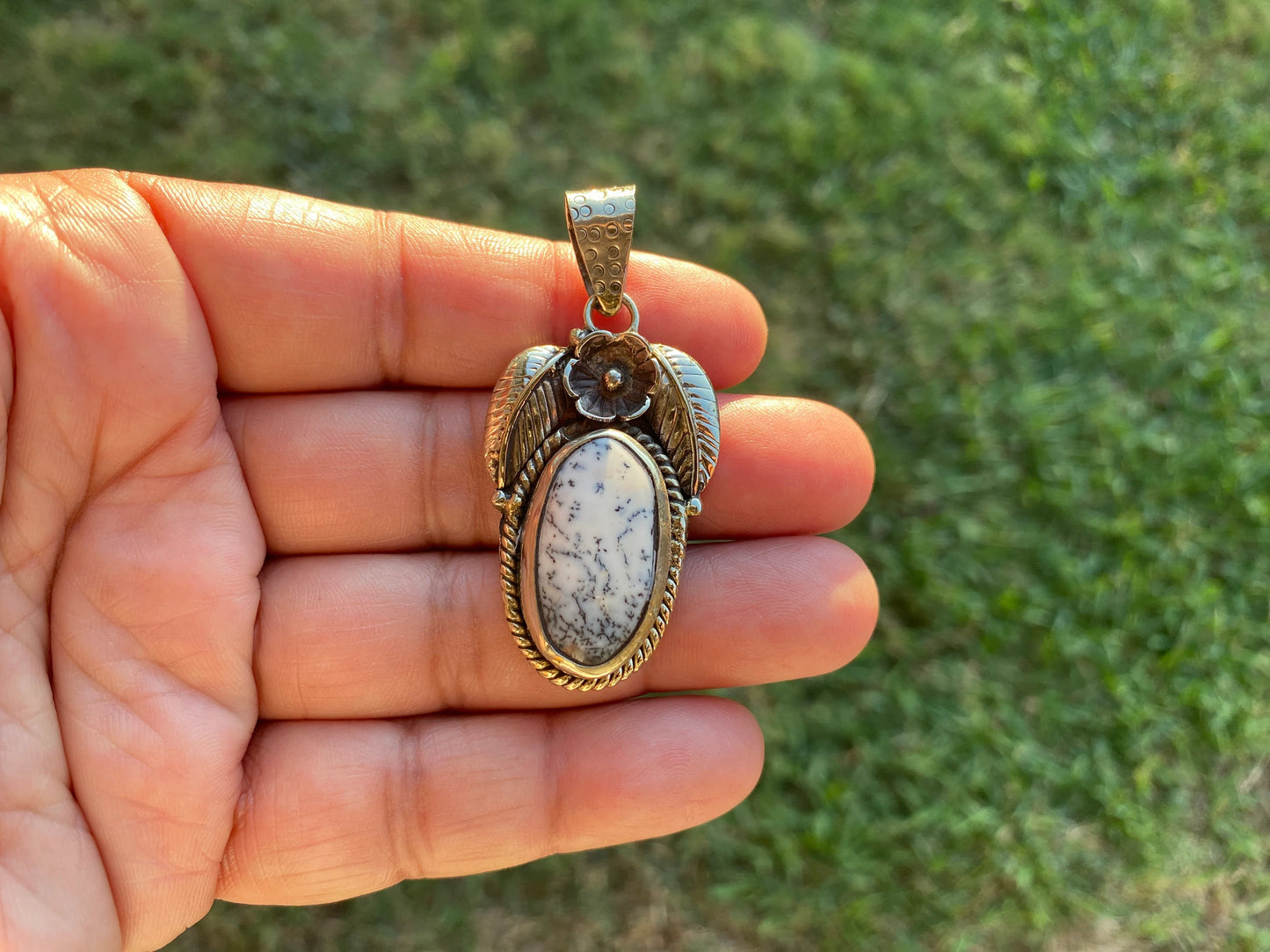 Dendritic Opal Agate Natural Gemstone, Tibetan Silver Pendant, Handcrafted Jewelry, Natural Stone Jewelry, Pendant for Necklace, Boho Chic
