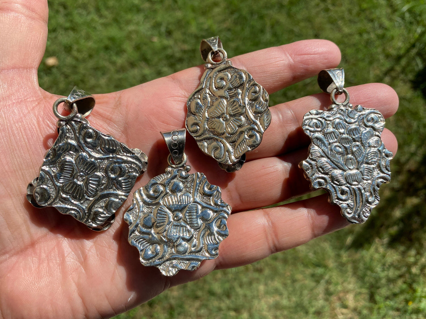 Tibetan Silver Pendant with Mother of Pearl, Birthstone Pendant for Necklace, Hill Tribe Jewelry, Women Jewelry, Himalayan Ethnic Jewelry