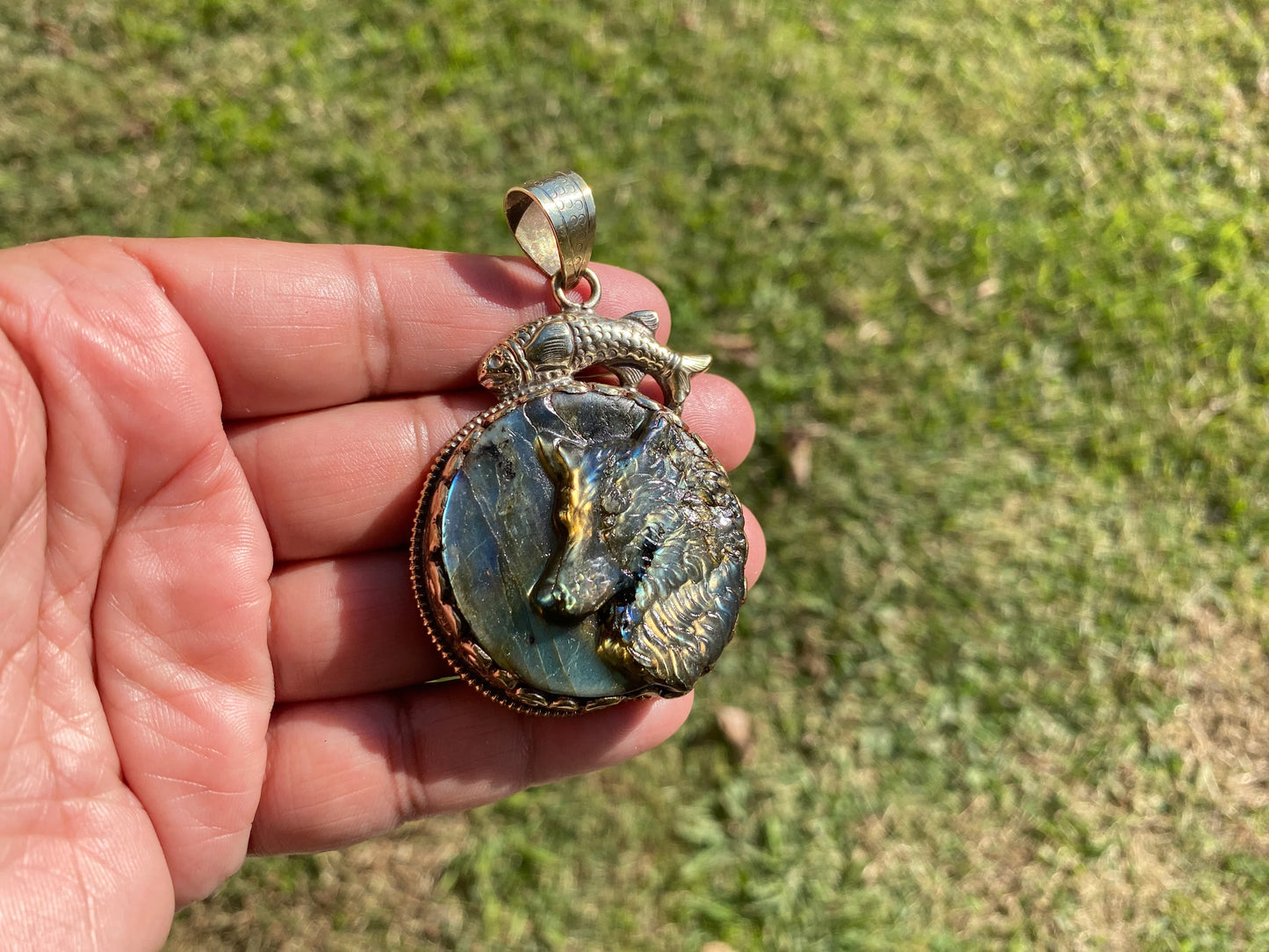 Carved Dog Labradorite Pendant, Tibetan Silver, Natural Stone Jewelry, Pet Lover's Jewelry, Paw Fashion Jewelry, Dog Memorable Gift