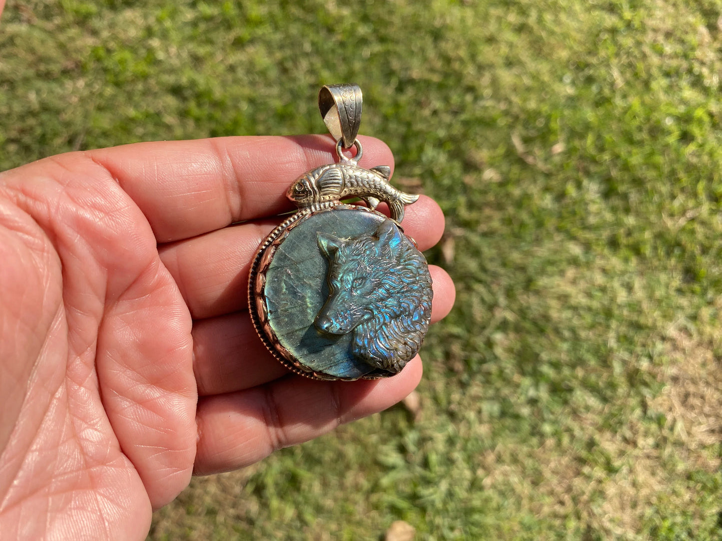 Carved Dog Labradorite Pendant, Tibetan Silver, Natural Stone Jewelry, Pet Lover's Jewelry, Paw Fashion Jewelry, Dog Memorable Gift