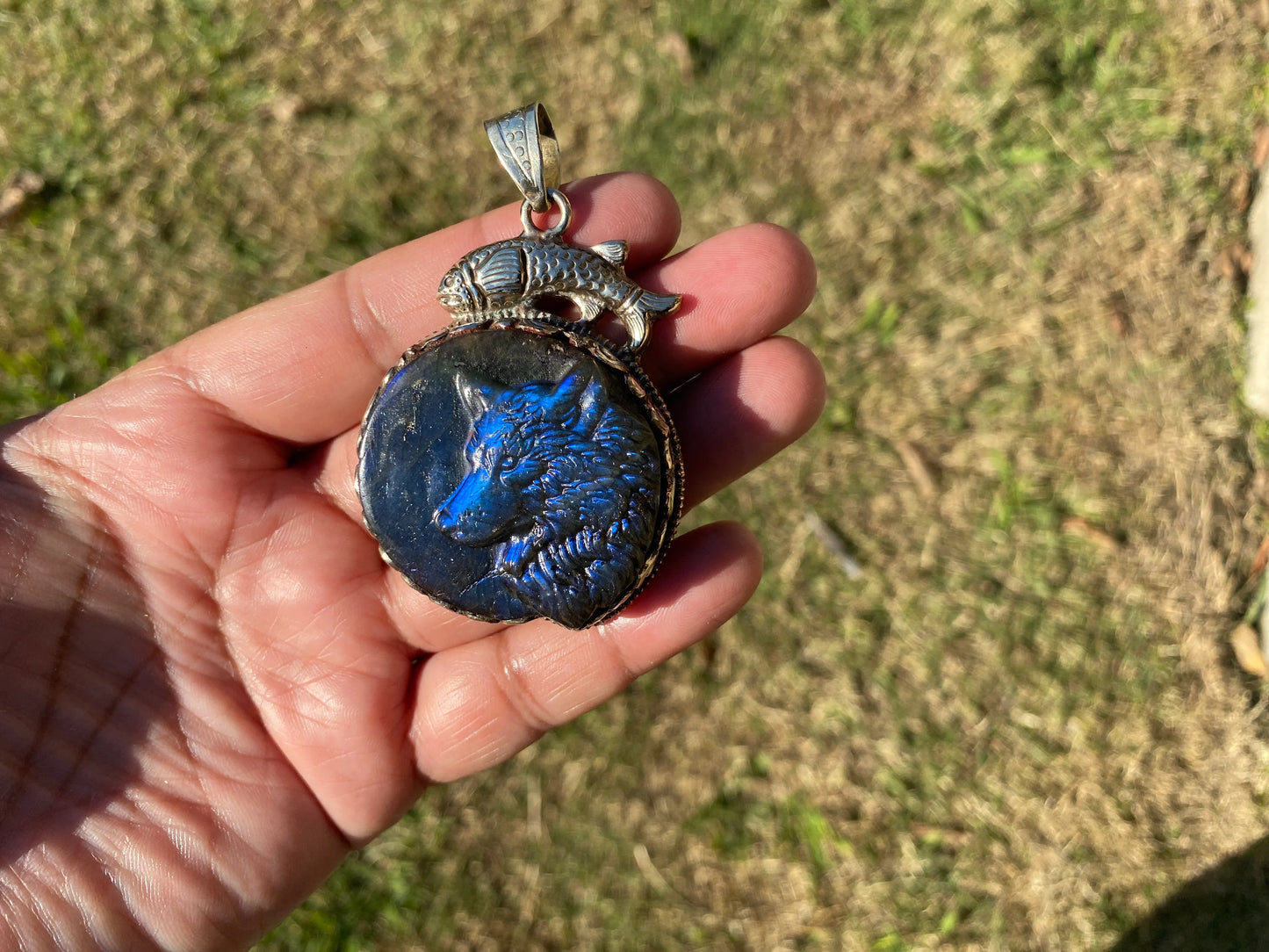 Carved Dog Labradorite Pendant, Tibetan Silver, Natural Stone Jewelry, Pet Lover's Jewelry, Paw Fashion Jewelry, Dog Memorable Gift