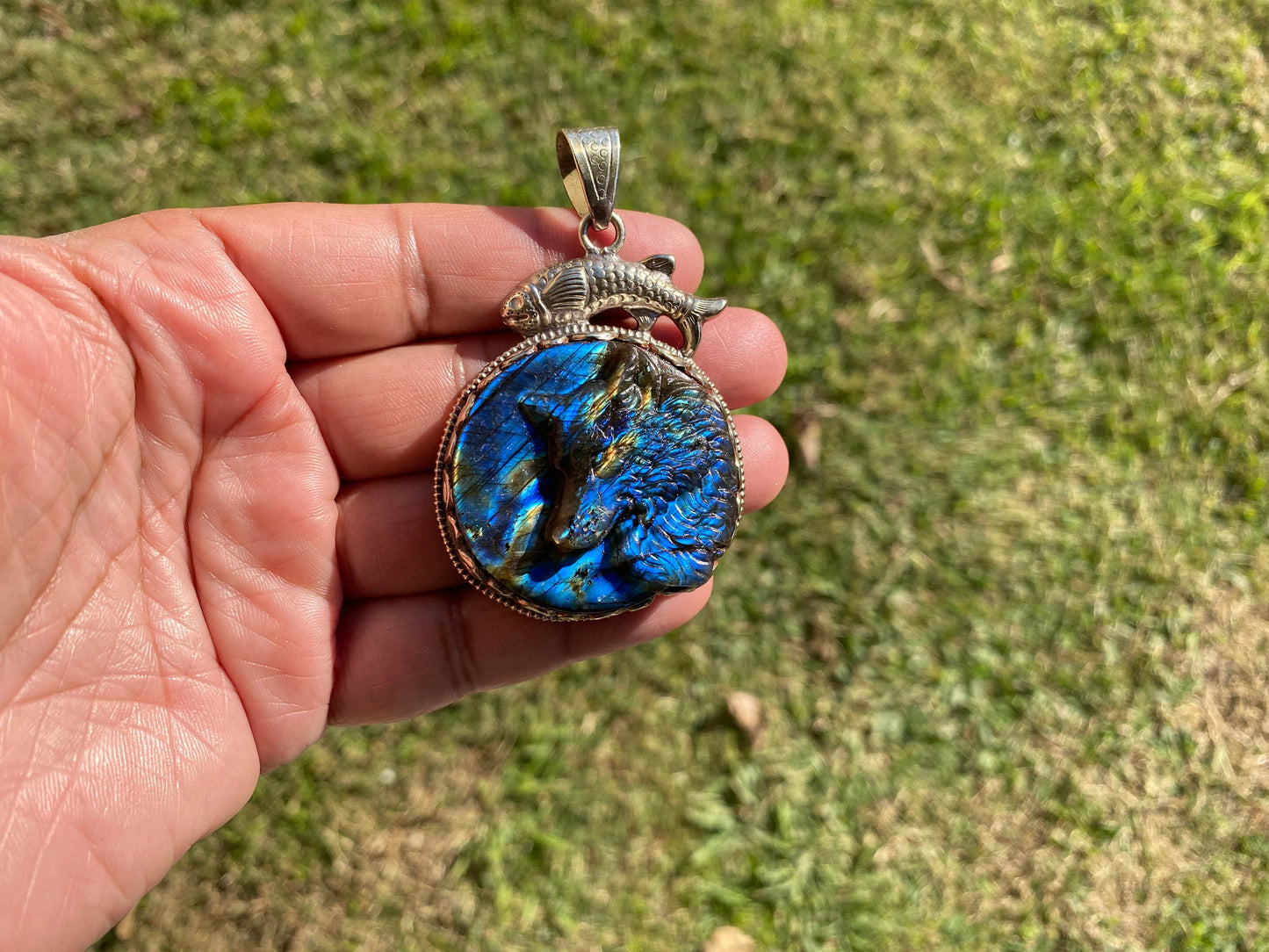 Carved Dog Labradorite Pendant, Tibetan Silver, Natural Stone Jewelry, Pet Lover's Jewelry, Paw Fashion Jewelry, Dog Memorable Gift
