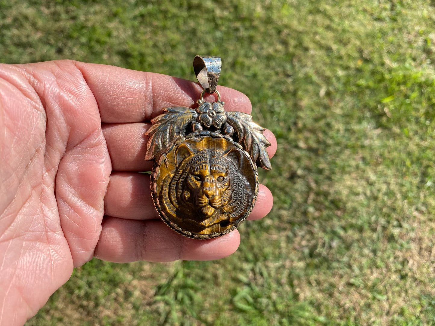 Tiger Head Pendant, Natural Tiger Eye Stone Tibetan Silver Pendant, Tiger Pendant, Wildlife Jewelry, Animal Pendant, Best Gift for Husband