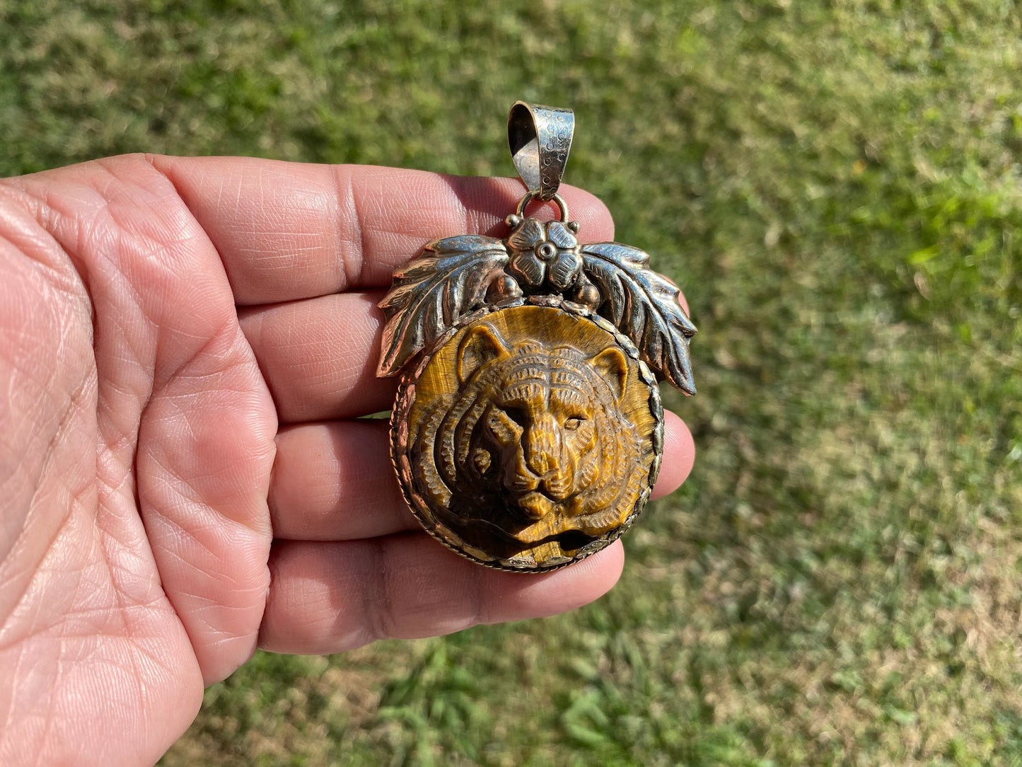 Tiger Head Pendant, Natural Tiger Eye Stone Tibetan Silver Pendant, Tiger Pendant, Wildlife Jewelry, Animal Pendant, Best Gift for Husband