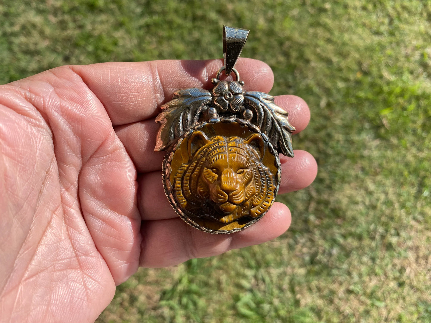 Tiger Head Pendant, Natural Tiger Eye Stone Tibetan Silver Pendant, Tiger Pendant, Wildlife Jewelry, Animal Pendant, Best Gift for Husband