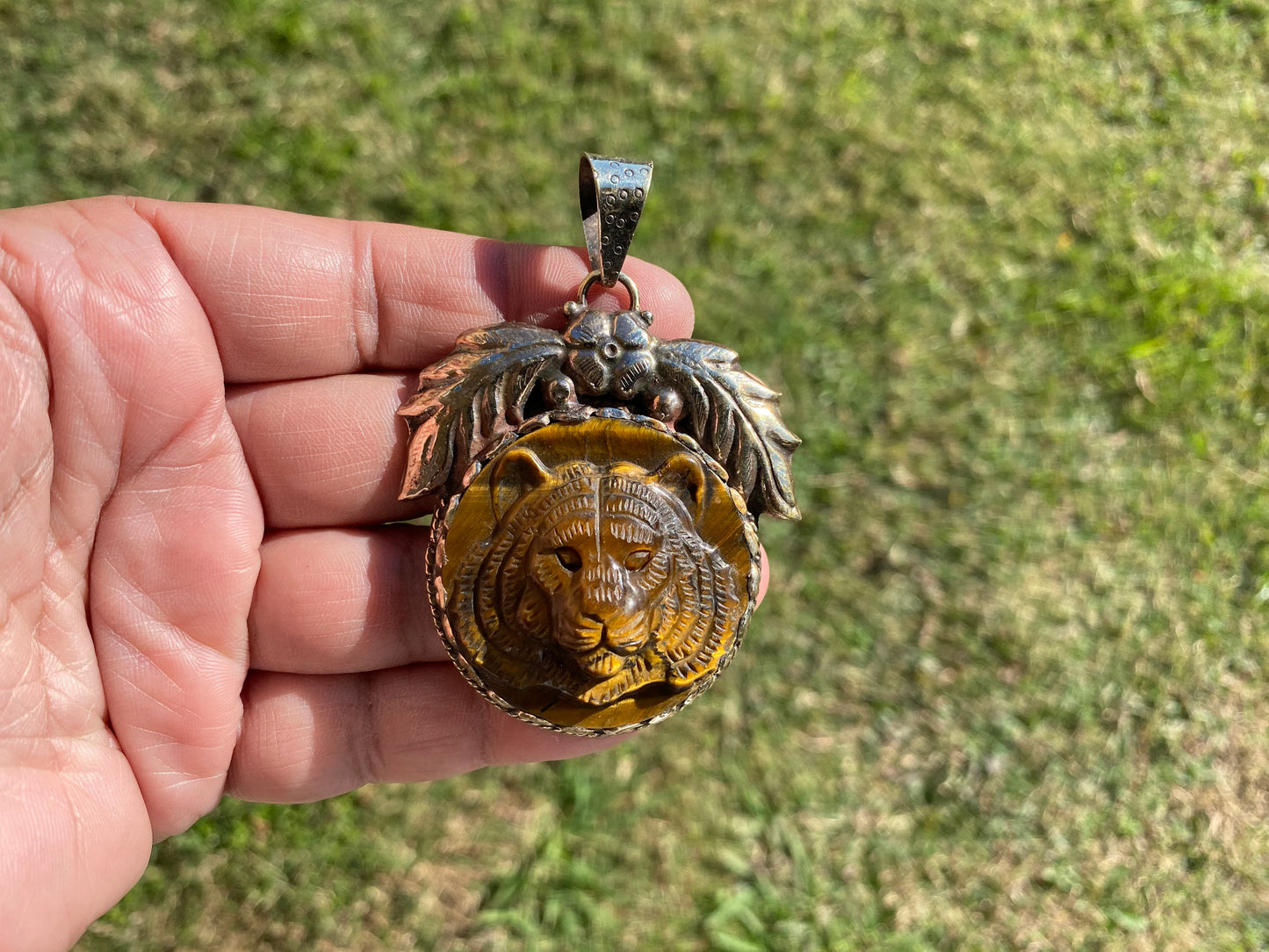 Tiger Head Pendant, Natural Tiger Eye Stone Tibetan Silver Pendant, Tiger Pendant, Wildlife Jewelry, Animal Pendant, Best Gift for Husband