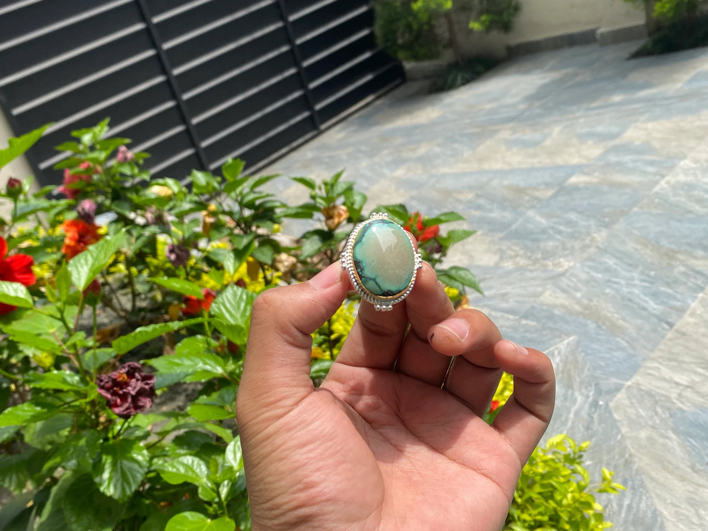 Timeless Treasures: Turquoise Boho Ring for the Modern Woman, Handmade Ring, Hammered Ring, Unisex Ring.