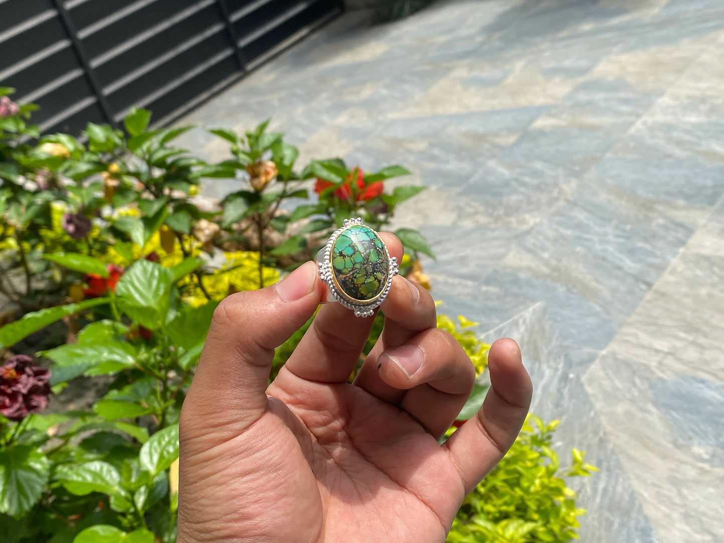 Timeless Treasures: Turquoise Boho Ring for the Modern Woman, Handmade Ring, Hammered Ring, Unisex Ring.