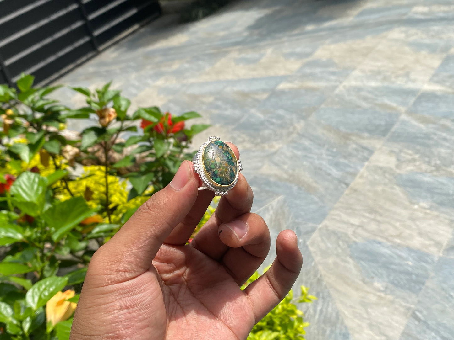 Timeless Treasures: Turquoise Boho Ring for the Modern Woman, Handmade Ring, Hammered Ring, Unisex Ring.