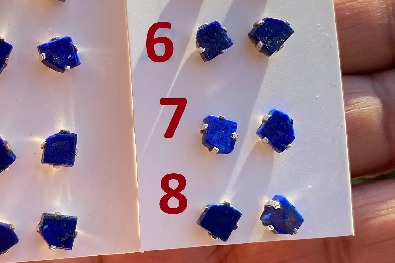 Tiny Lapis Lazuli Gemstone Sterling Silver Stud Earring, Raw Natural Stone, Energy, Protection Jewelry, Handmade Earring, Birthday Gift