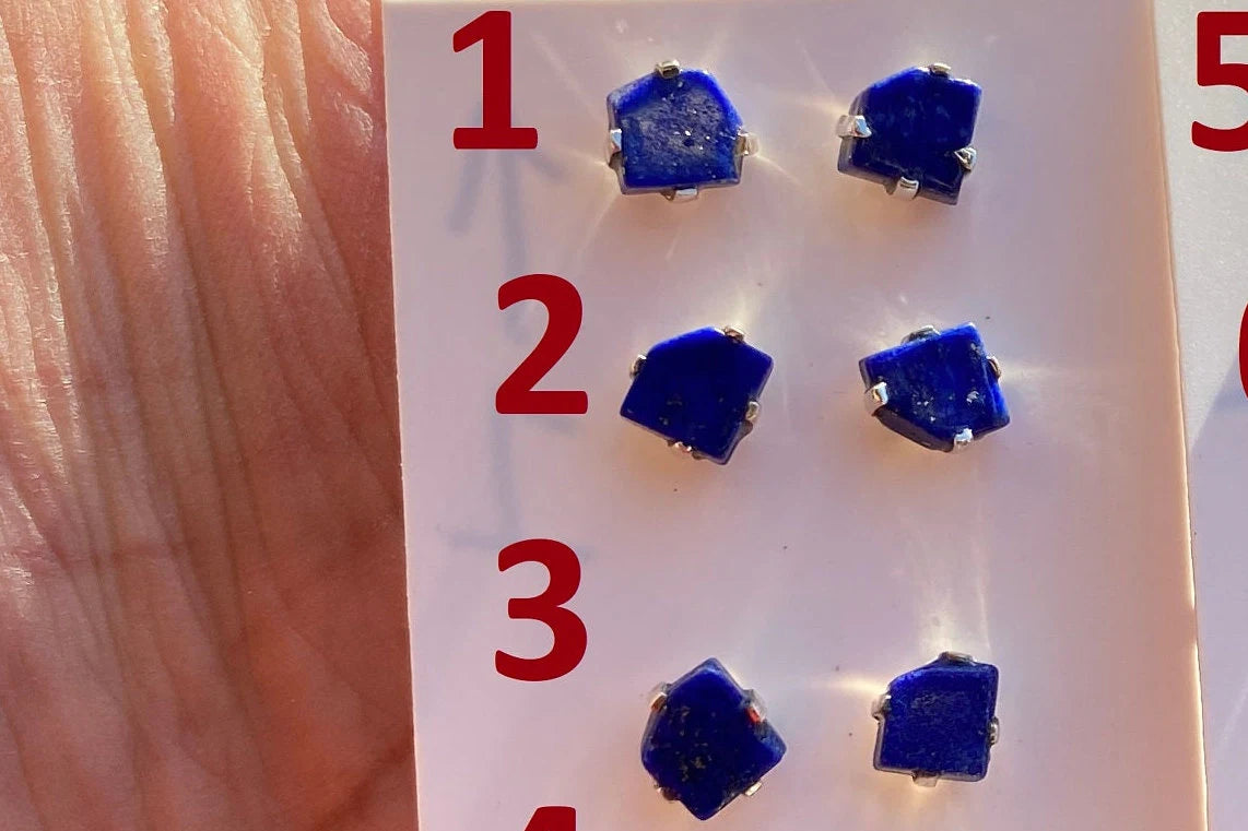 Tiny Lapis Lazuli Gemstone Sterling Silver Stud Earring, Raw Natural Stone, Energy, Protection Jewelry, Handmade Earring, Birthday Gift