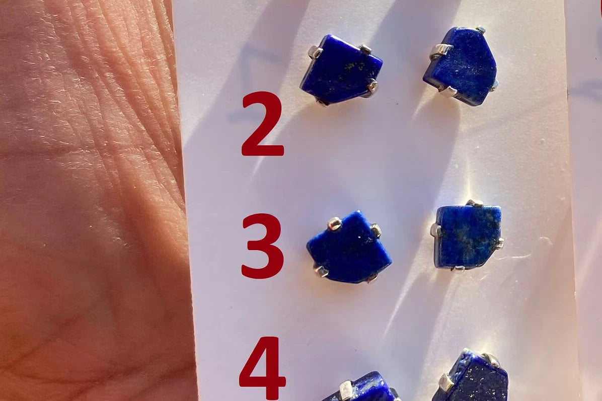 Tiny Lapis Lazuli Gemstone Sterling Silver Stud Earring, Raw Natural Stone, Energy, Protection Jewelry, Handmade Earring, Birthday Gift