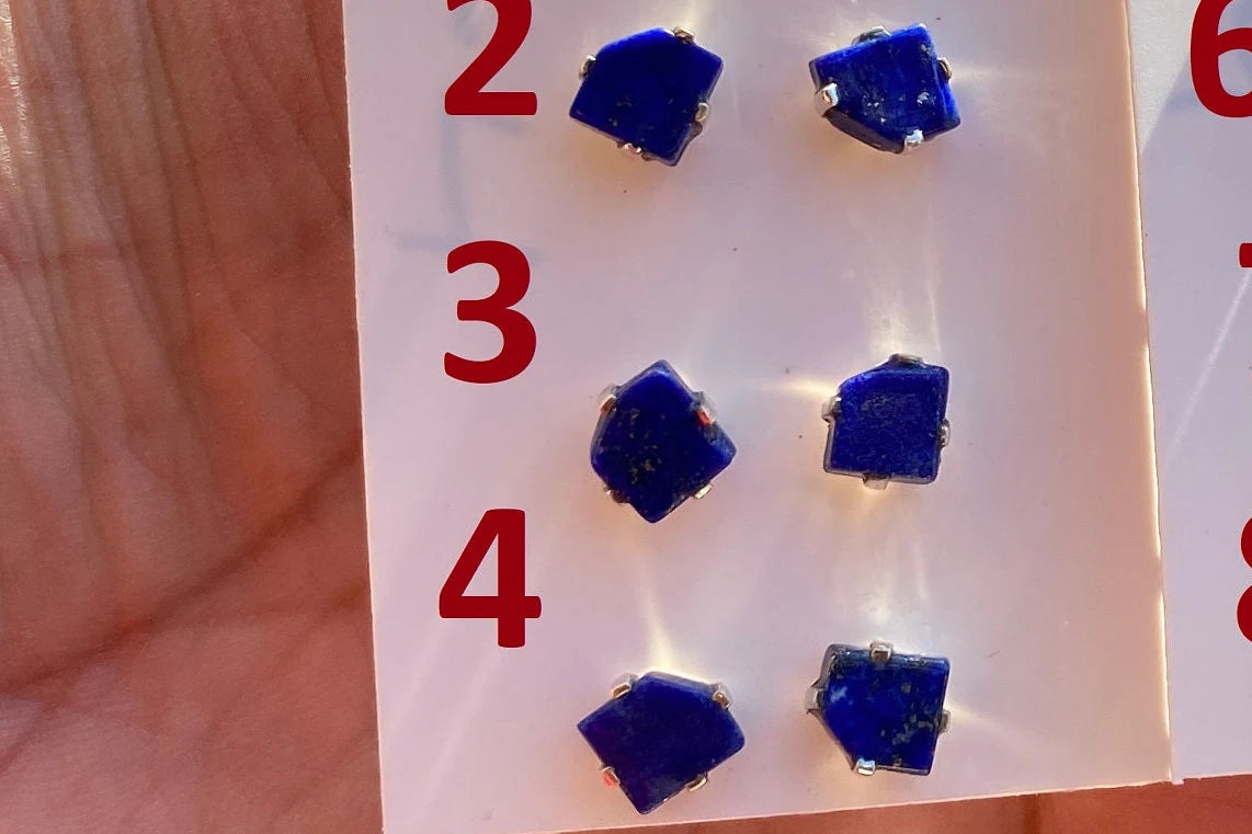 Tiny Lapis Lazuli Gemstone Sterling Silver Stud Earring, Raw Natural Stone, Energy, Protection Jewelry, Handmade Earring, Birthday Gift