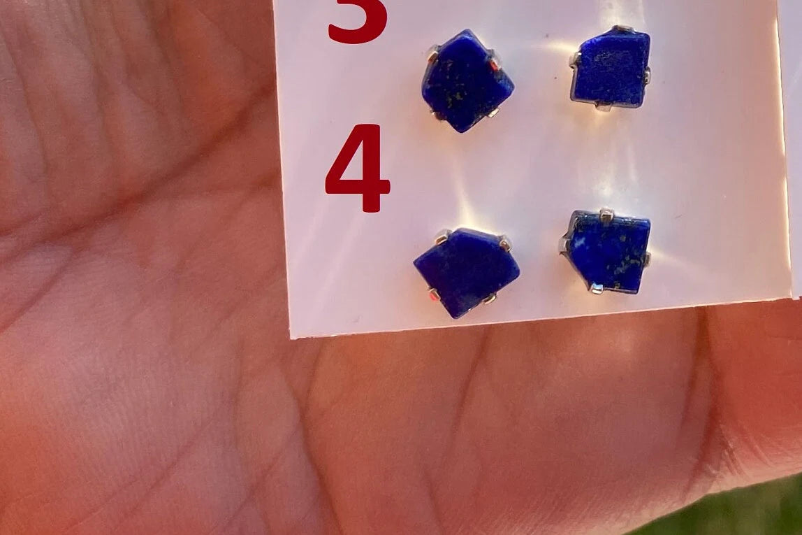 Tiny Lapis Lazuli Gemstone Sterling Silver Stud Earring, Raw Natural Stone, Energy, Protection Jewelry, Handmade Earring, Birthday Gift