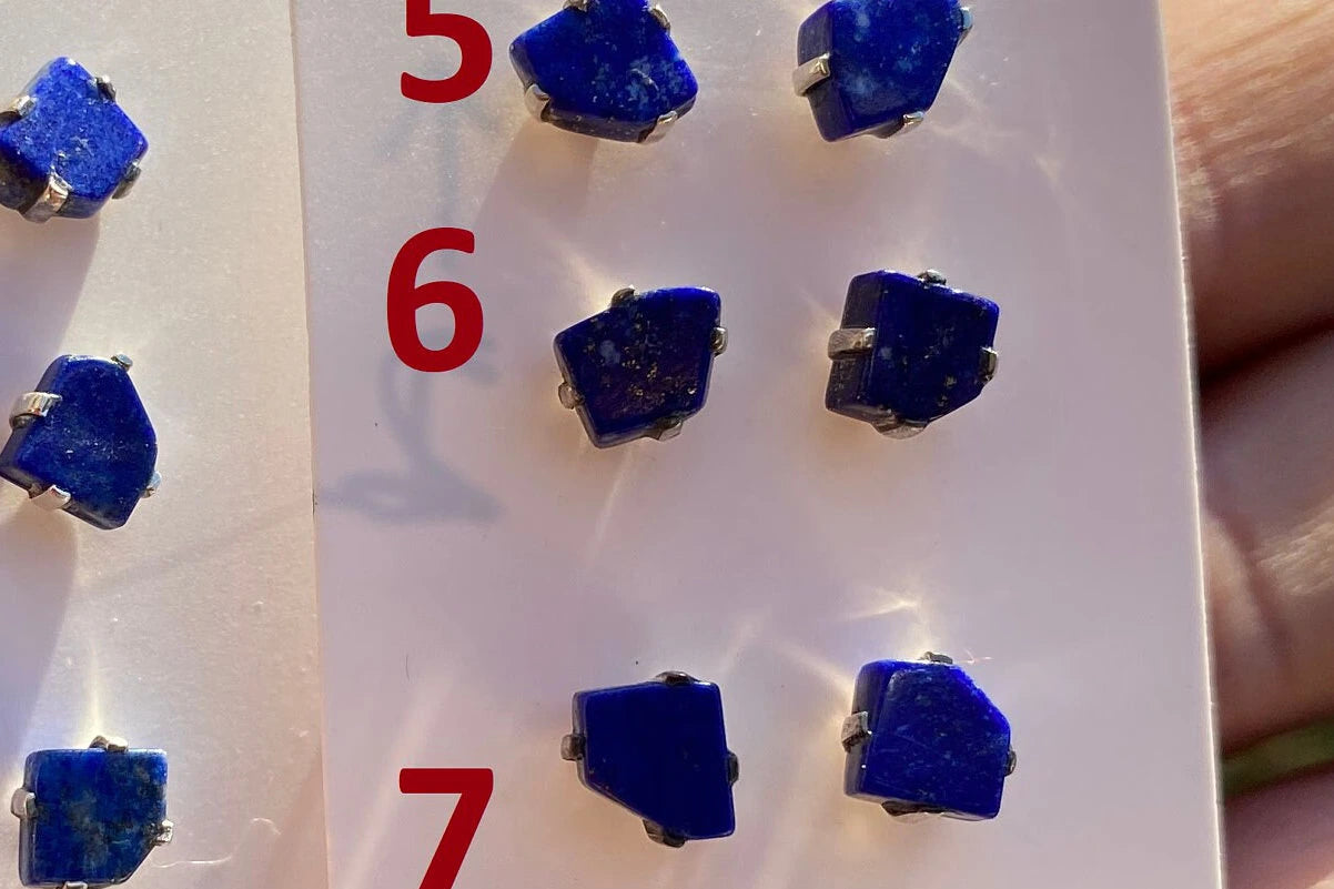 Tiny Lapis Lazuli Gemstone Sterling Silver Stud Earring, Raw Natural Stone, Energy, Protection Jewelry, Handmade Earring, Birthday Gift