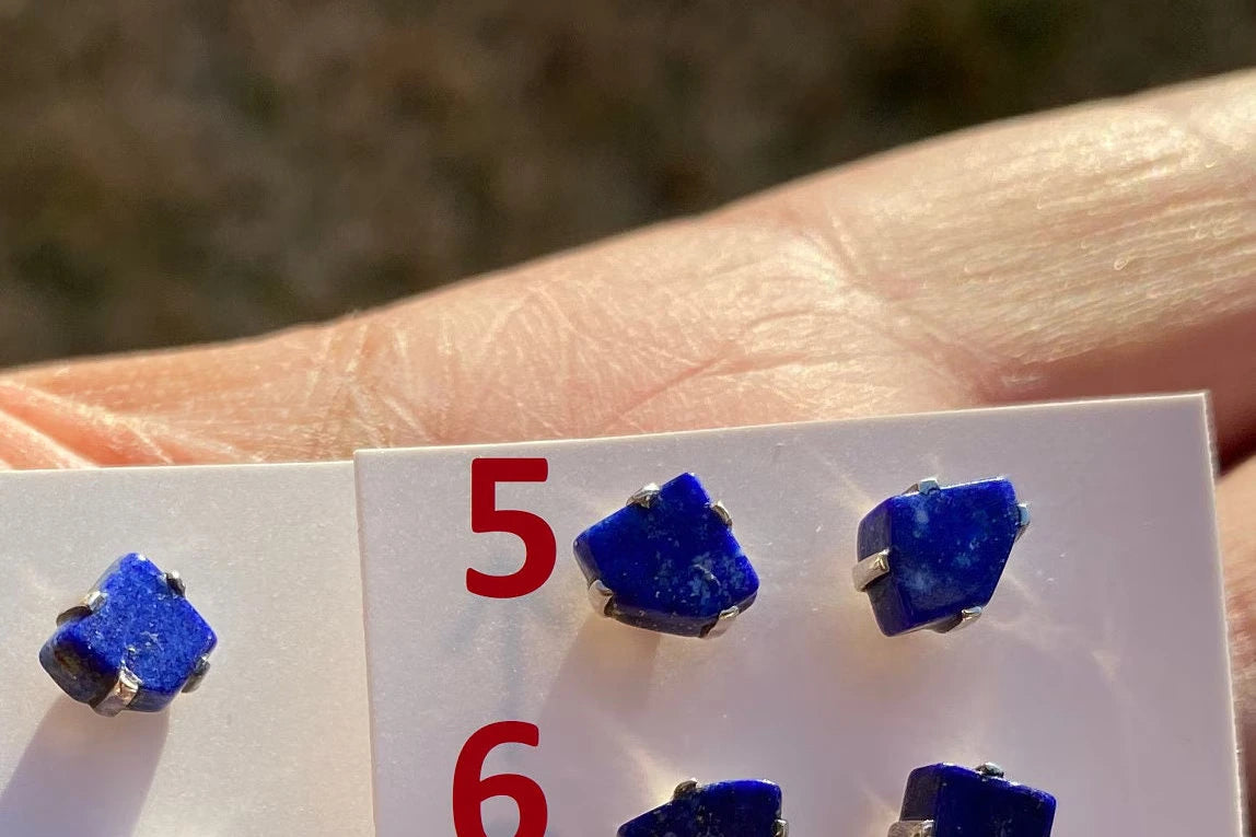 Tiny Lapis Lazuli Gemstone Sterling Silver Stud Earring, Raw Natural Stone, Energy, Protection Jewelry, Handmade Earring, Birthday Gift