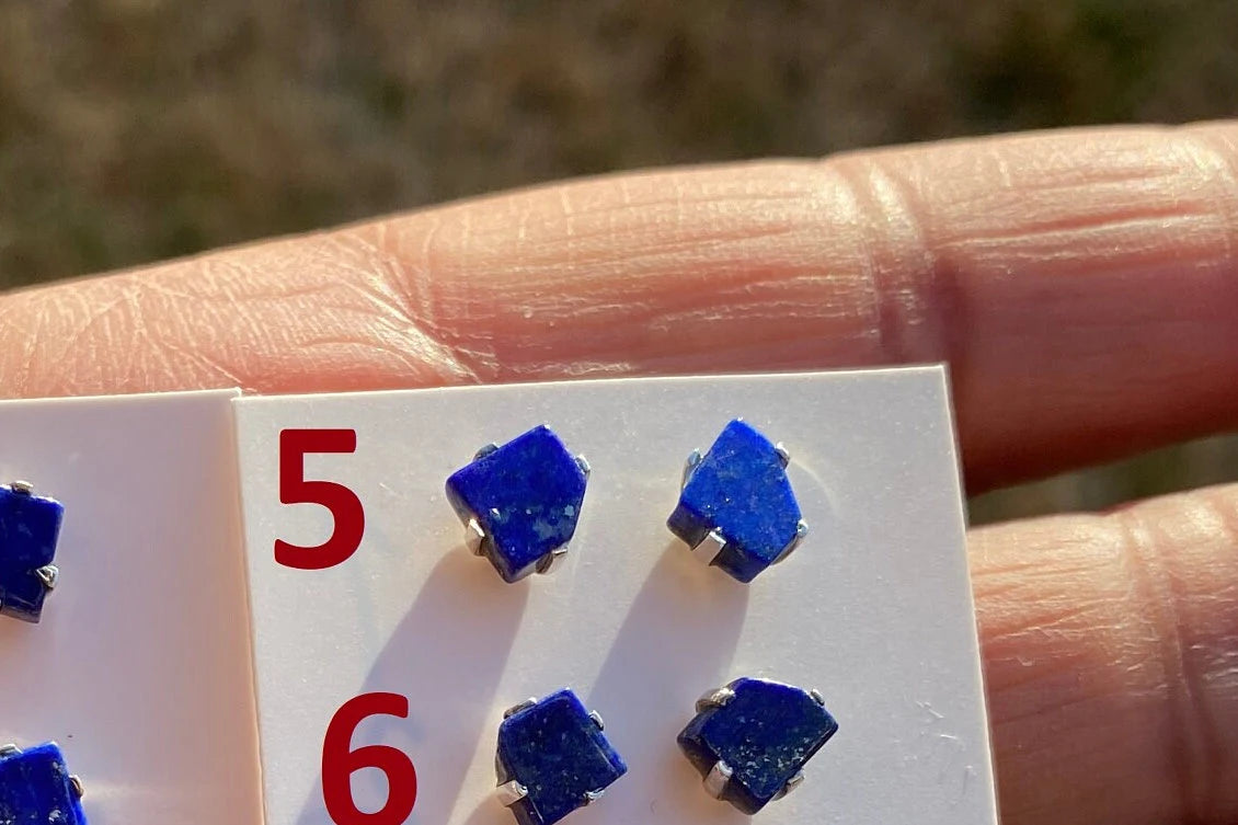 Tiny Lapis Lazuli Gemstone Sterling Silver Stud Earring, Raw Natural Stone, Energy, Protection Jewelry, Handmade Earring, Birthday Gift