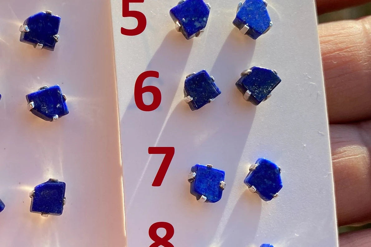 Tiny Lapis Lazuli Gemstone Sterling Silver Stud Earring, Raw Natural Stone, Energy, Protection Jewelry, Handmade Earring, Birthday Gift