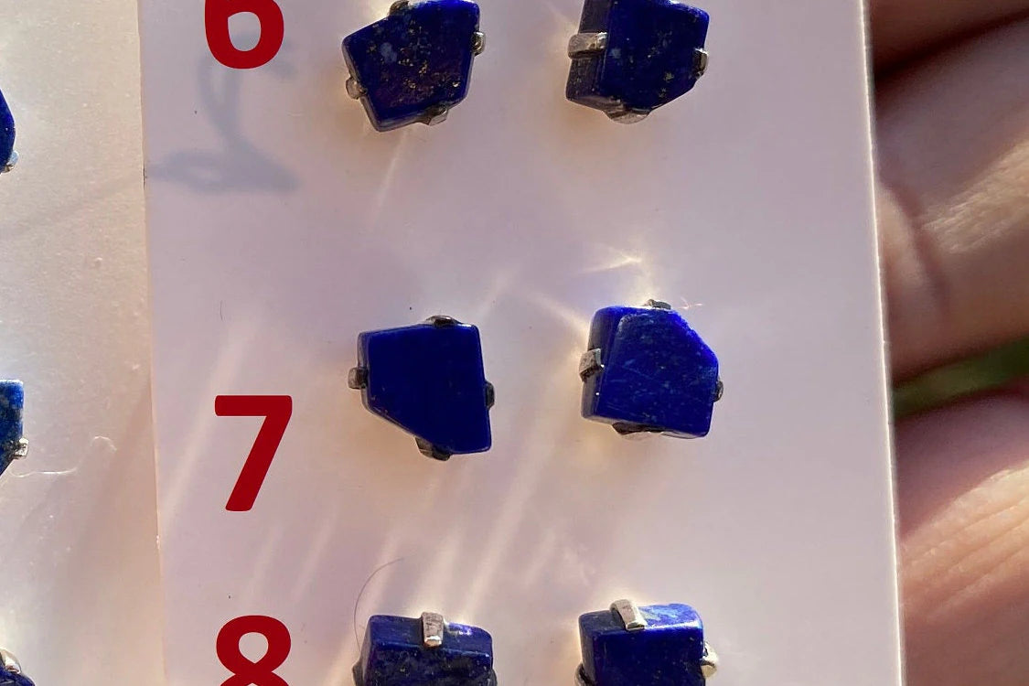Tiny Lapis Lazuli Gemstone Sterling Silver Stud Earring, Raw Natural Stone, Energy, Protection Jewelry, Handmade Earring, Birthday Gift