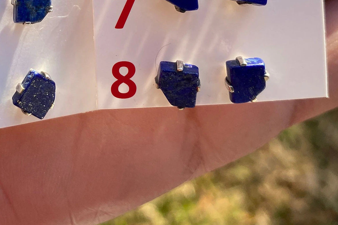 Tiny Lapis Lazuli Gemstone Sterling Silver Stud Earring, Raw Natural Stone, Energy, Protection Jewelry, Handmade Earring, Birthday Gift