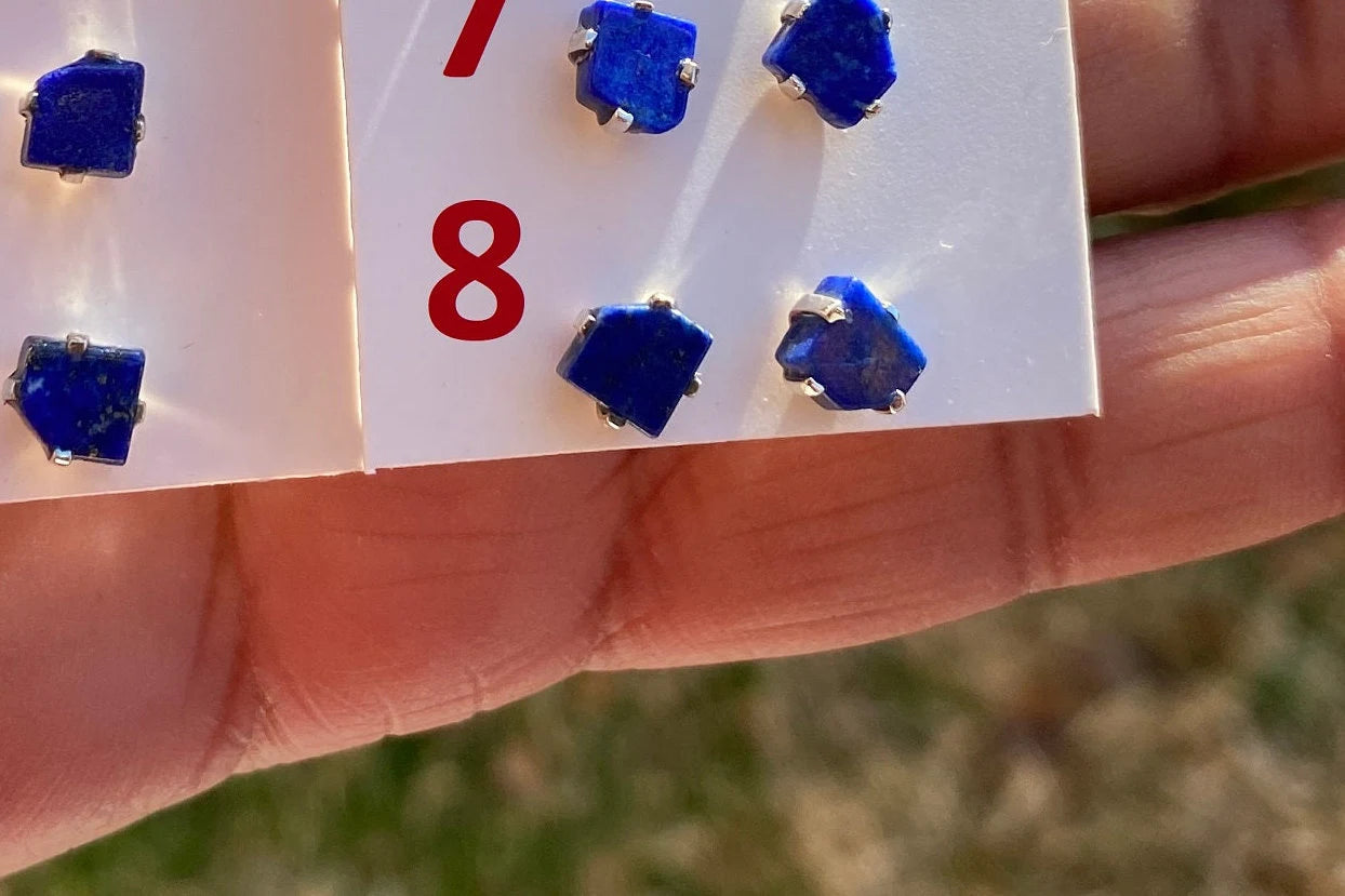 Tiny Lapis Lazuli Gemstone Sterling Silver Stud Earring, Raw Natural Stone, Energy, Protection Jewelry, Handmade Earring, Birthday Gift