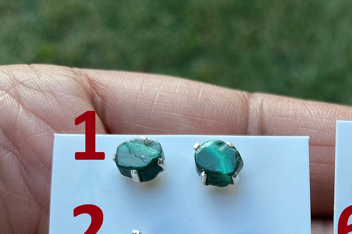 Raw Natural Malachite Chip Sterling Silver Stud Earrings, Tiny Malachite Earrings, Malachite Jewelry, Heart Chakra Stone, Freeform Malachite