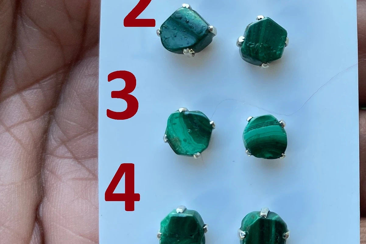 Raw Natural Malachite Chip Sterling Silver Stud Earrings, Tiny Malachite Earrings, Malachite Jewelry, Heart Chakra Stone, Freeform Malachite