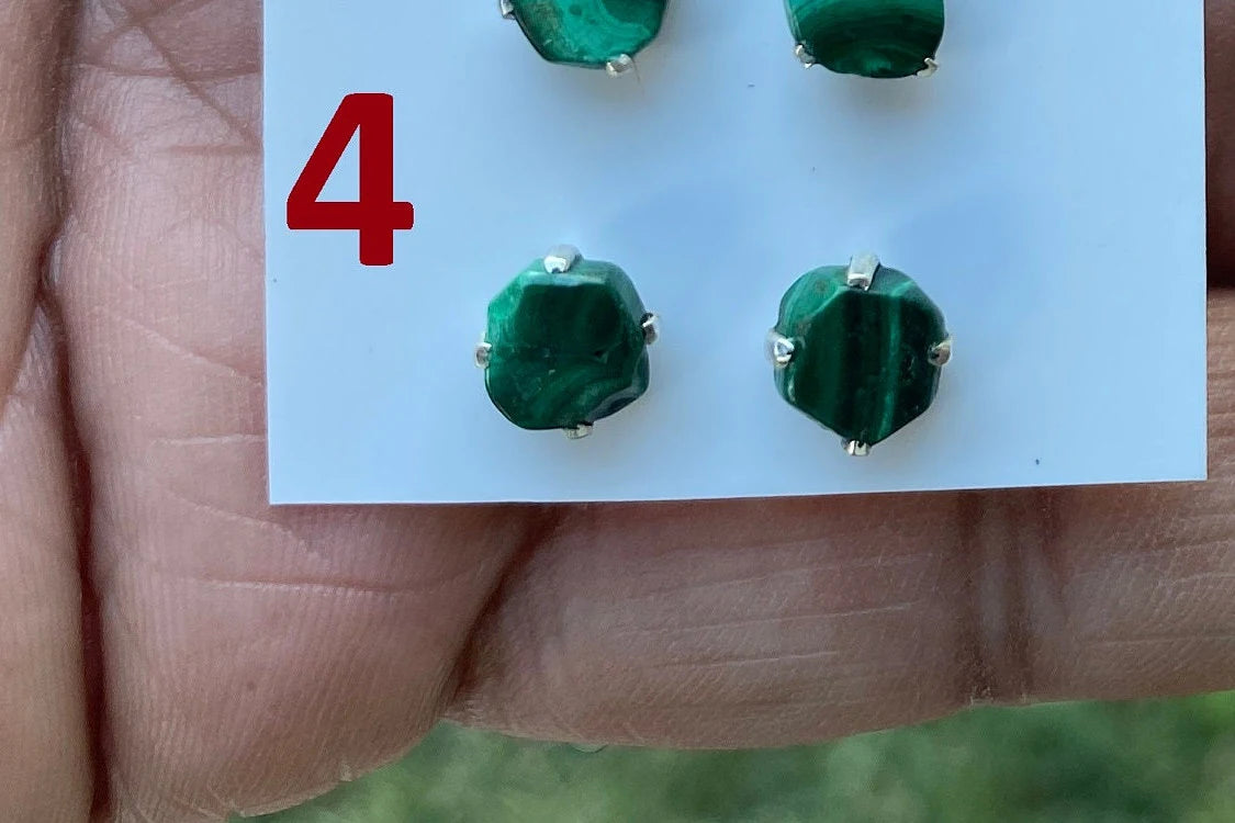 Raw Natural Malachite Chip Sterling Silver Stud Earrings, Tiny Malachite Earrings, Malachite Jewelry, Heart Chakra Stone, Freeform Malachite