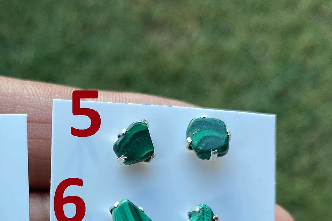 Raw Natural Malachite Chip Sterling Silver Stud Earrings, Tiny Malachite Earrings, Malachite Jewelry, Heart Chakra Stone, Freeform Malachite