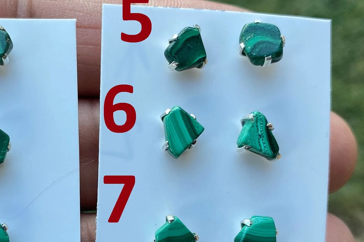 Raw Natural Malachite Chip Sterling Silver Stud Earrings, Tiny Malachite Earrings, Malachite Jewelry, Heart Chakra Stone, Freeform Malachite