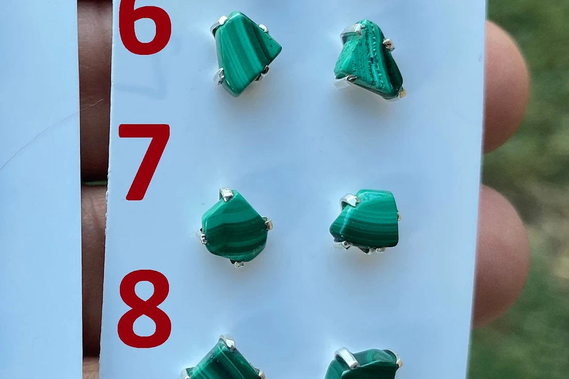 Raw Natural Malachite Chip Sterling Silver Stud Earrings, Tiny Malachite Earrings, Malachite Jewelry, Heart Chakra Stone, Freeform Malachite