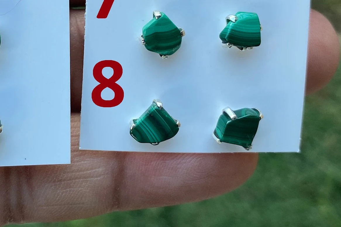 Raw Natural Malachite Chip Sterling Silver Stud Earrings, Tiny Malachite Earrings, Malachite Jewelry, Heart Chakra Stone, Freeform Malachite