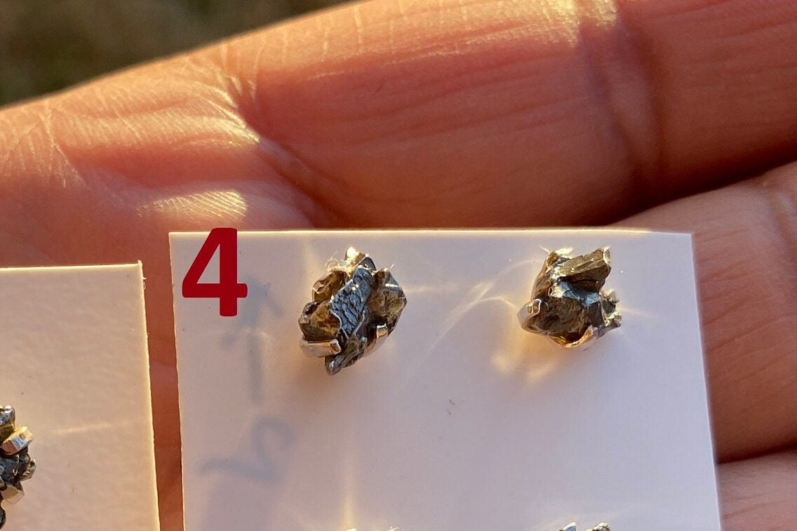 Tiny Natural Raw Pyrite Stud Sterling Silver Earrings, Stud Earring, Prong Earring, Pyrite Earrings, Pyrite Crystal Earring, Healing Crystal