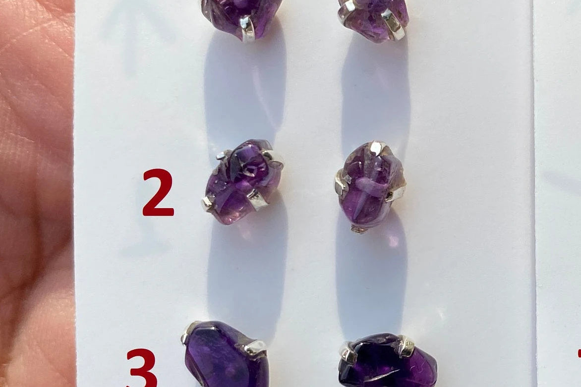 Tiny Raw Amethyst Sterling Silver Earring, Raw Prong Set Stud Earrings, Amethyst Stud Earring, February Birthstone, Small Gemstone Earrings