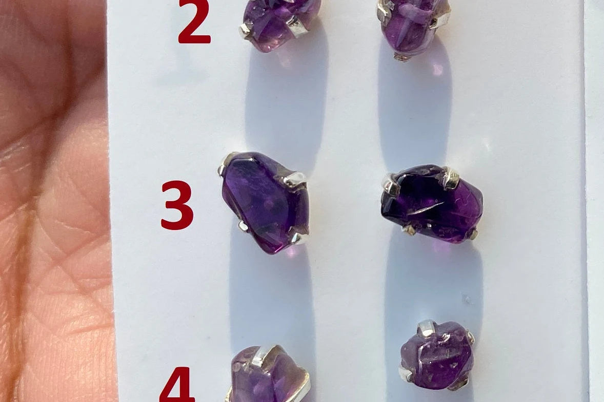 Tiny Raw Amethyst Sterling Silver Earring, Raw Prong Set Stud Earrings, Amethyst Stud Earring, February Birthstone, Small Gemstone Earrings
