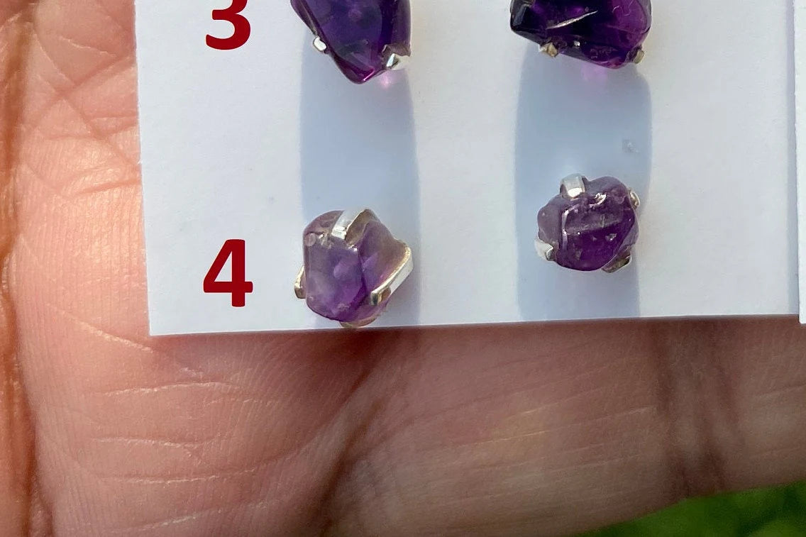 Tiny Raw Amethyst Sterling Silver Earring, Raw Prong Set Stud Earrings, Amethyst Stud Earring, February Birthstone, Small Gemstone Earrings