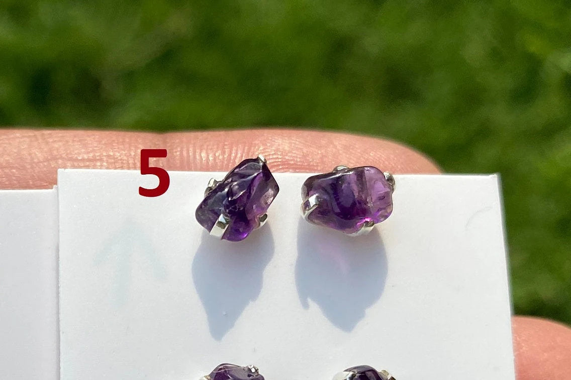 Tiny Raw Amethyst Sterling Silver Earring, Raw Prong Set Stud Earrings, Amethyst Stud Earring, February Birthstone, Small Gemstone Earrings