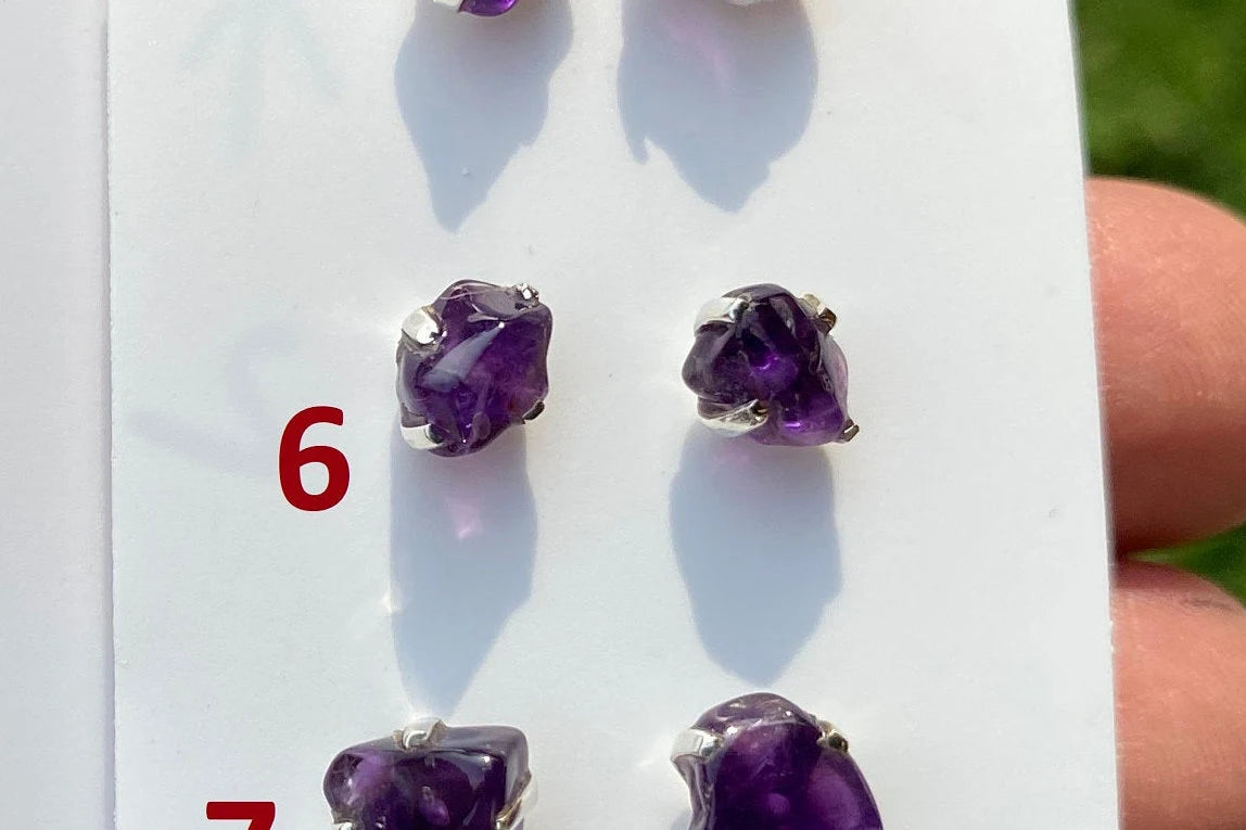 Tiny Raw Amethyst Sterling Silver Earring, Raw Prong Set Stud Earrings, Amethyst Stud Earring, February Birthstone, Small Gemstone Earrings