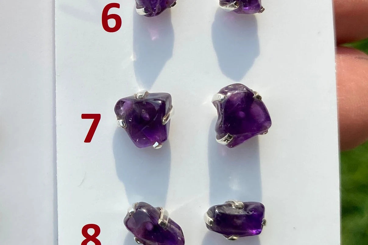 Tiny Raw Amethyst Sterling Silver Earring, Raw Prong Set Stud Earrings, Amethyst Stud Earring, February Birthstone, Small Gemstone Earrings