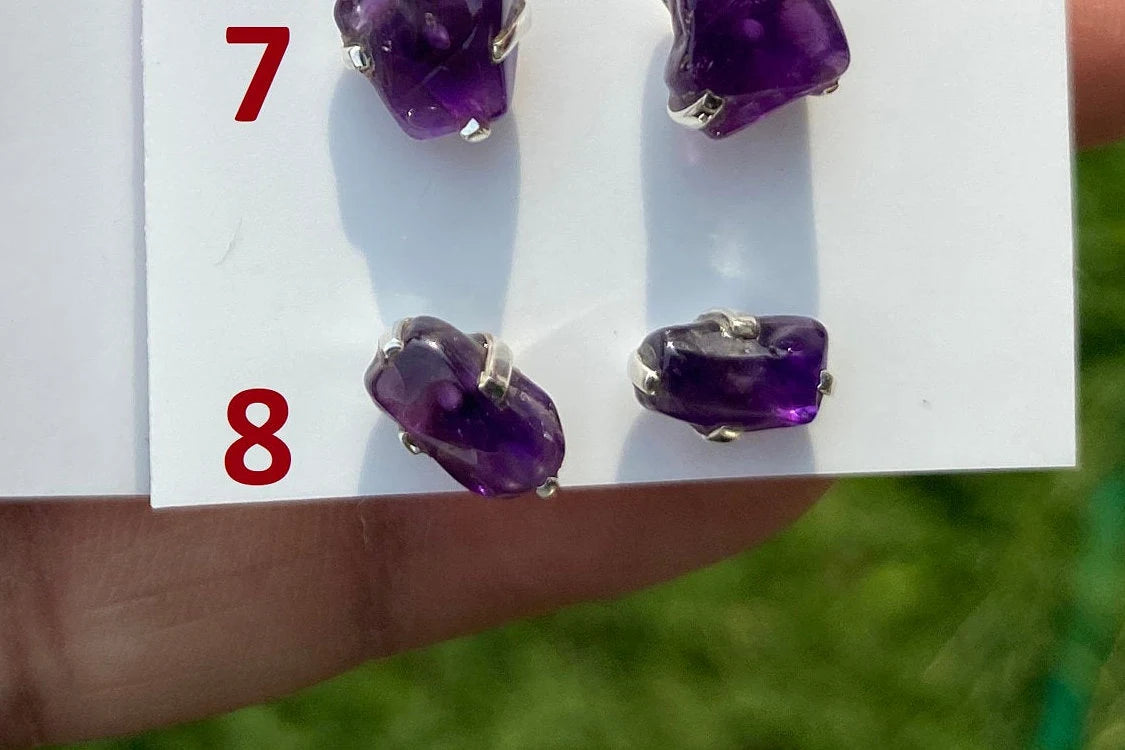 Tiny Raw Amethyst Sterling Silver Earring, Raw Prong Set Stud Earrings, Amethyst Stud Earring, February Birthstone, Small Gemstone Earrings