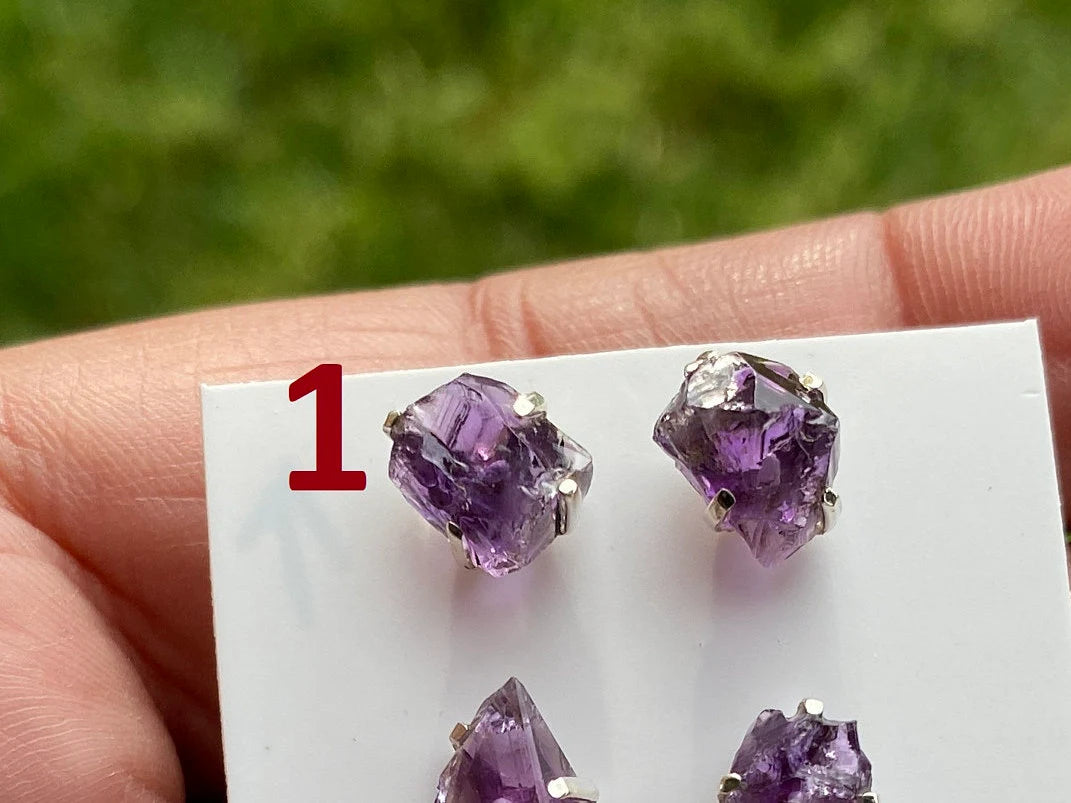 Tiny Raw Amethyst Sterling Silver Earring, Raw Prong Set Stud Earrings, Amethyst Stud Earring, February Birthstone, Small Gemstone Earrings