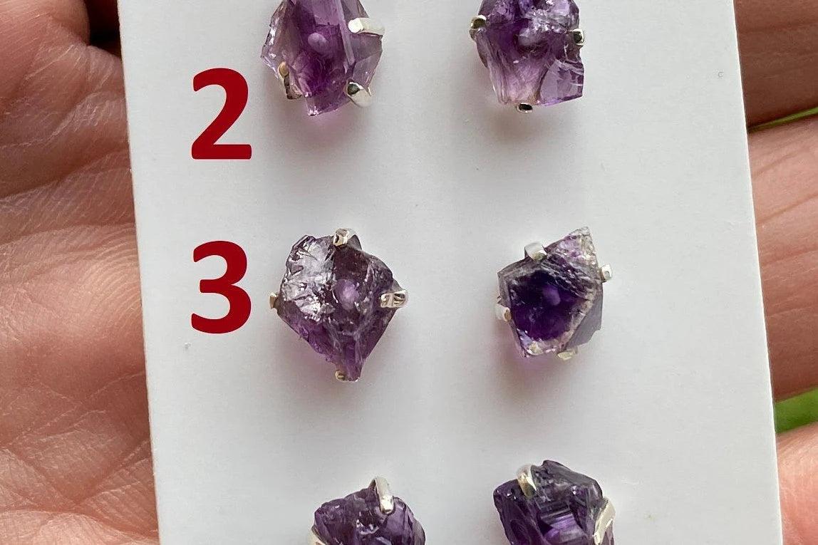 Tiny Raw Amethyst Sterling Silver Earring, Raw Prong Set Stud Earrings, Amethyst Stud Earring, February Birthstone, Small Gemstone Earrings