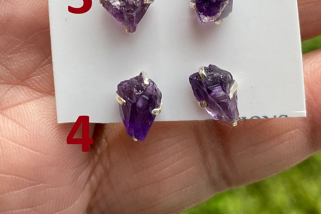Tiny Raw Amethyst Sterling Silver Earring, Raw Prong Set Stud Earrings, Amethyst Stud Earring, February Birthstone, Small Gemstone Earrings