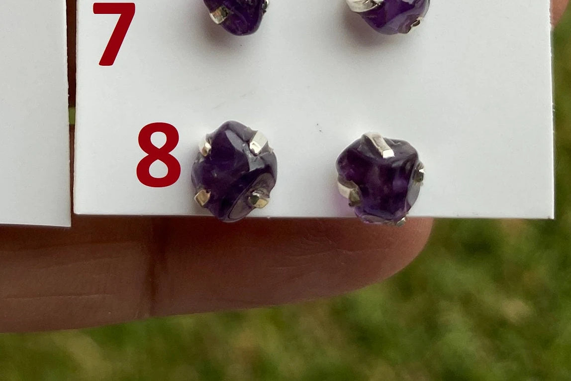 Tiny Raw Amethyst Sterling Silver Earring, Raw Prong Set Stud Earrings, Amethyst Stud Earring, February Birthstone, Small Gemstone Earrings