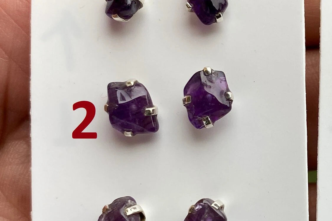 Tiny Raw Amethyst Sterling Silver Earring, Raw Prong Set Stud Earrings, Amethyst Stud Earring, February Birthstone, Small Gemstone Earrings