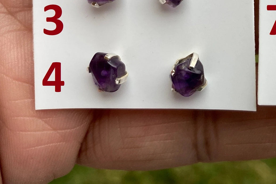 Tiny Raw Amethyst Sterling Silver Earring, Raw Prong Set Stud Earrings, Amethyst Stud Earring, February Birthstone, Small Gemstone Earrings