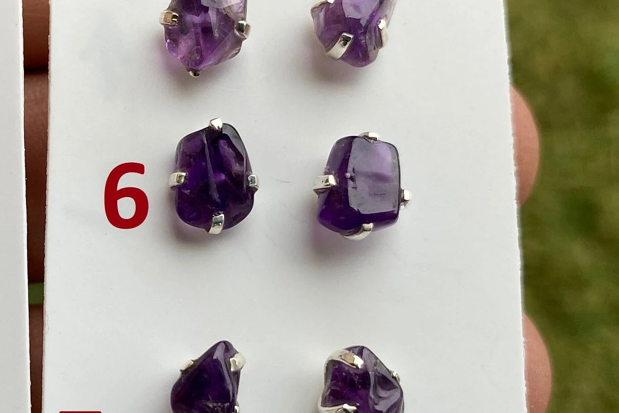 Tiny Raw Amethyst Sterling Silver Earring, Raw Prong Set Stud Earrings, Amethyst Stud Earring, February Birthstone, Small Gemstone Earrings