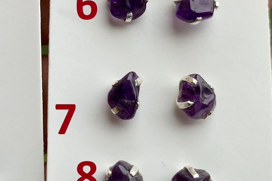 Tiny Raw Amethyst Sterling Silver Earring, Raw Prong Set Stud Earrings, Amethyst Stud Earring, February Birthstone, Small Gemstone Earrings