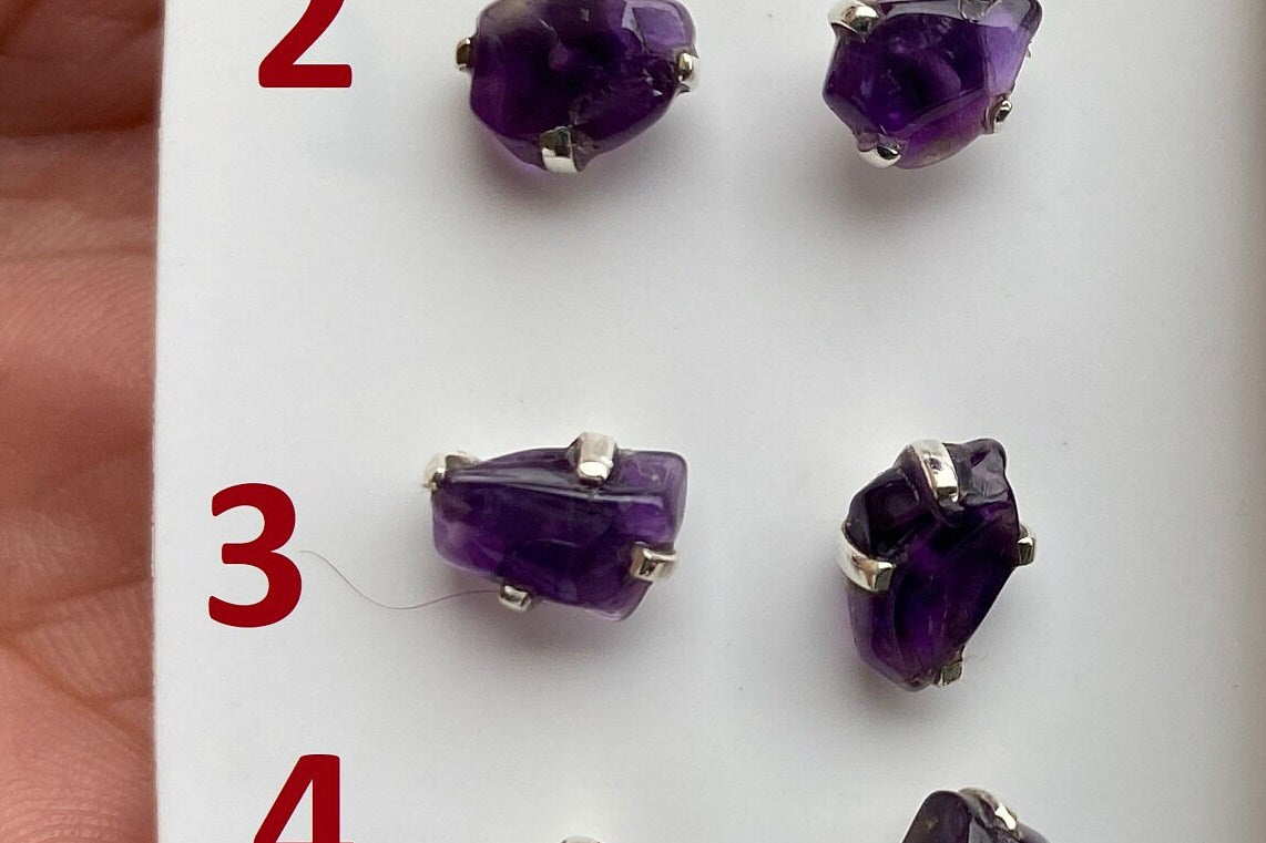 Tiny Raw Amethyst Sterling Silver Earring, Raw Prong Set Stud Earrings, Amethyst Stud Earring, February Birthstone, Small Gemstone Earrings